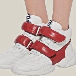 MIU MIU PRADA 5T439D WHITE QUILTED LEATHER SNEAKER